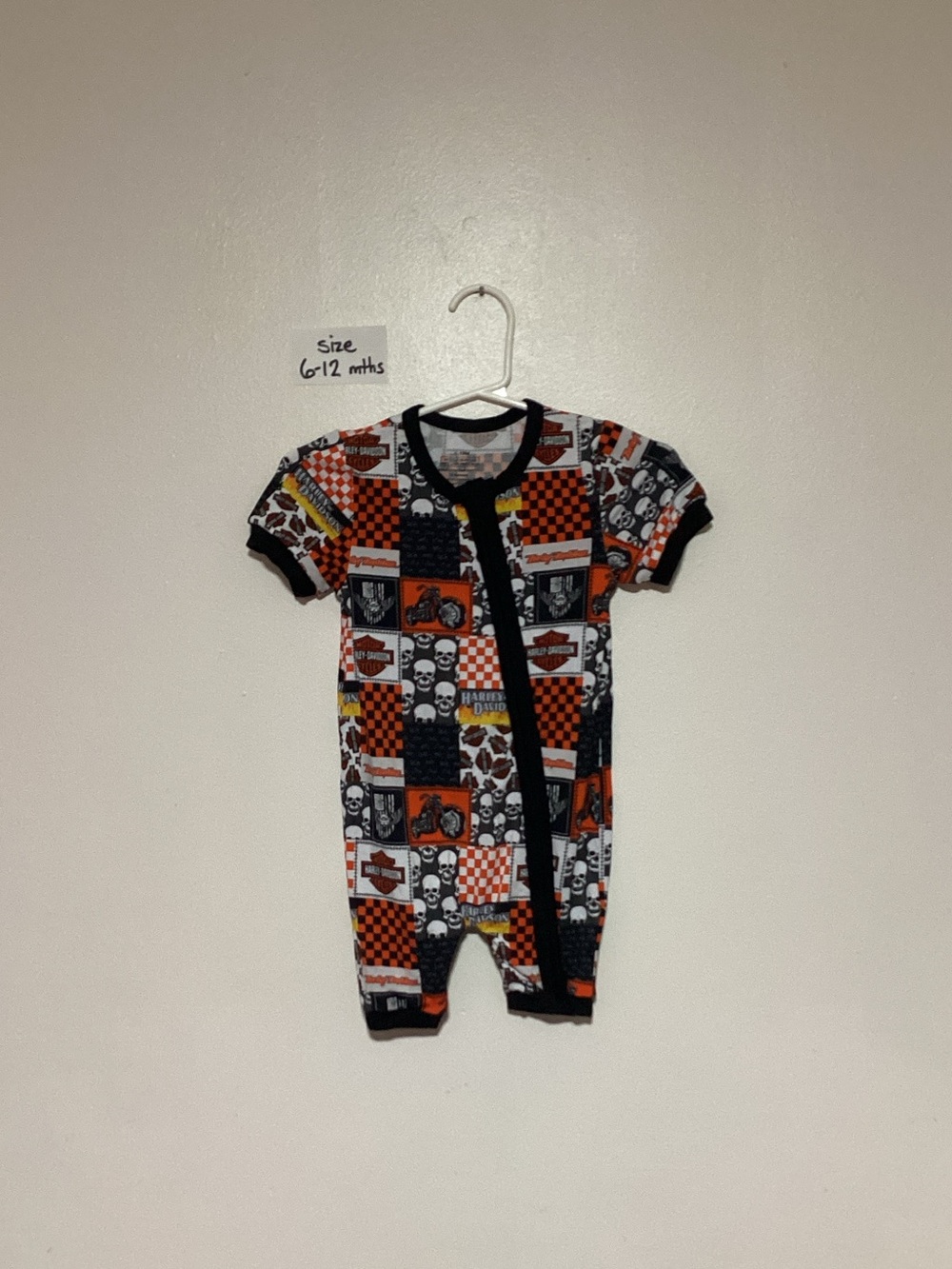 Harley-Davidson Orange Black White Patchwork Infant Romper
